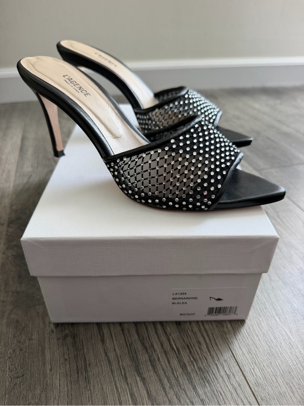 L’AGENCE Bernardine Rhinestone Mule Heels – Black – Size 37
